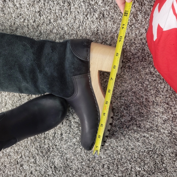 Women's Black Suede & Leather Clog Boots - Mid Calf - Picture 5 of 10